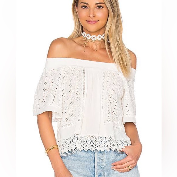 Lovers + Friends Tops - 🎉HP🎉 Lovers + Friends White Eyelet Blouse Size S